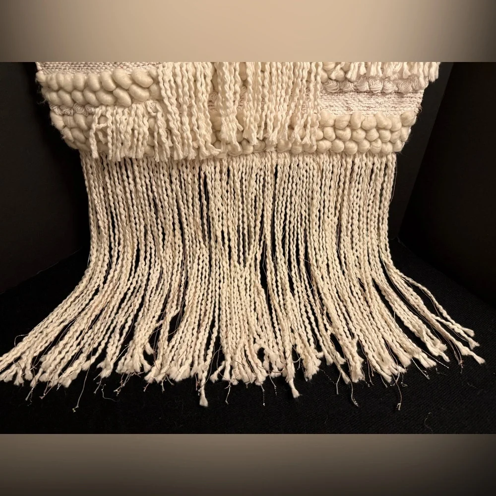 Boho Woven Wall Hanging Anthropologie Style Fiber Art Fringe Gold Thread
